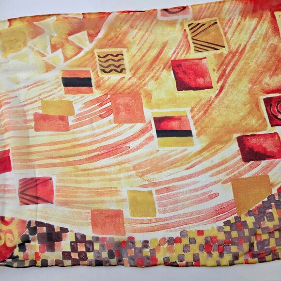 Vintage Past Times 100% Silk Chiffon Scarf Geometric Op Art Print, 15" x 58" - Picture 7 of 9